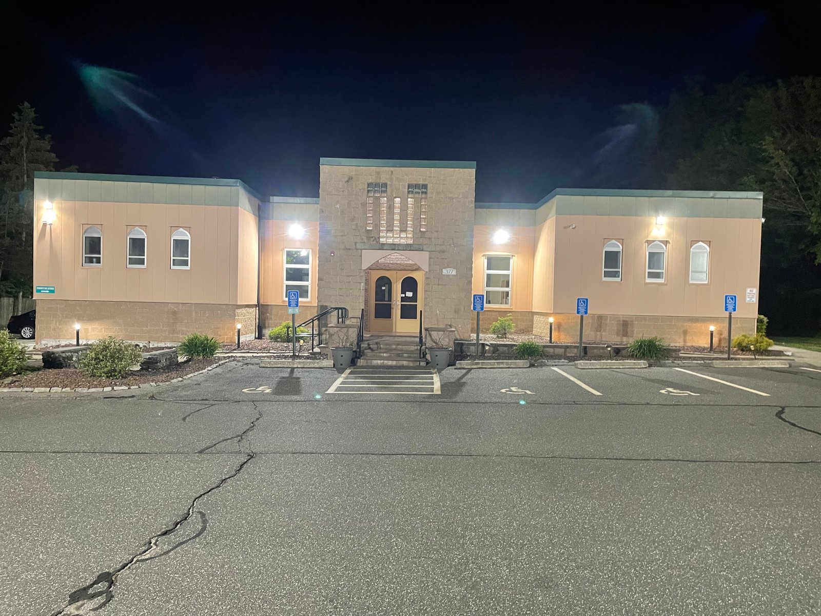 Islamic Society of Western Massachusetts mosque at night